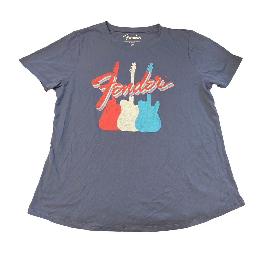 Fender Womens Large Blue Graphic Guitar T-Shirt Short Sleeve Crew Neck